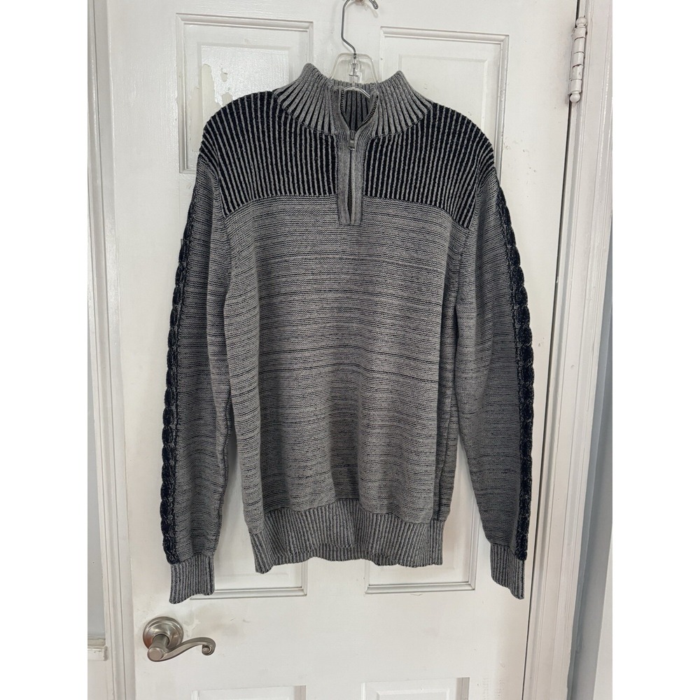 Rock & Republic Men's Sz 2XL Marbled Mock Neck Black Gray 1/4 Zip Sweater